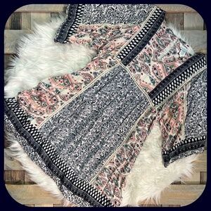 EUC. Boho [Sundance] Romantic Navy & Pink Kimono Mini Dress + Keyhole | Large